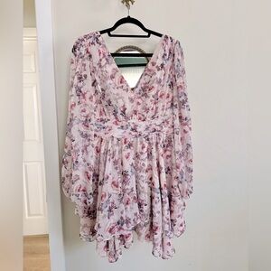 Floral Print Split-Sleeve Skater Dress